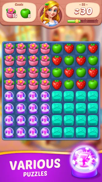 Fruit Diary - Match 3 Games  [МОД Бесконечные монеты] Screenshot 5