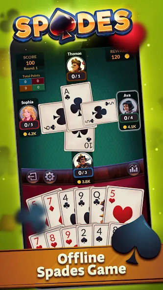 Spades - Offline Card Games (Спейдс)  [МОД Бесконечные монеты] Screenshot 1